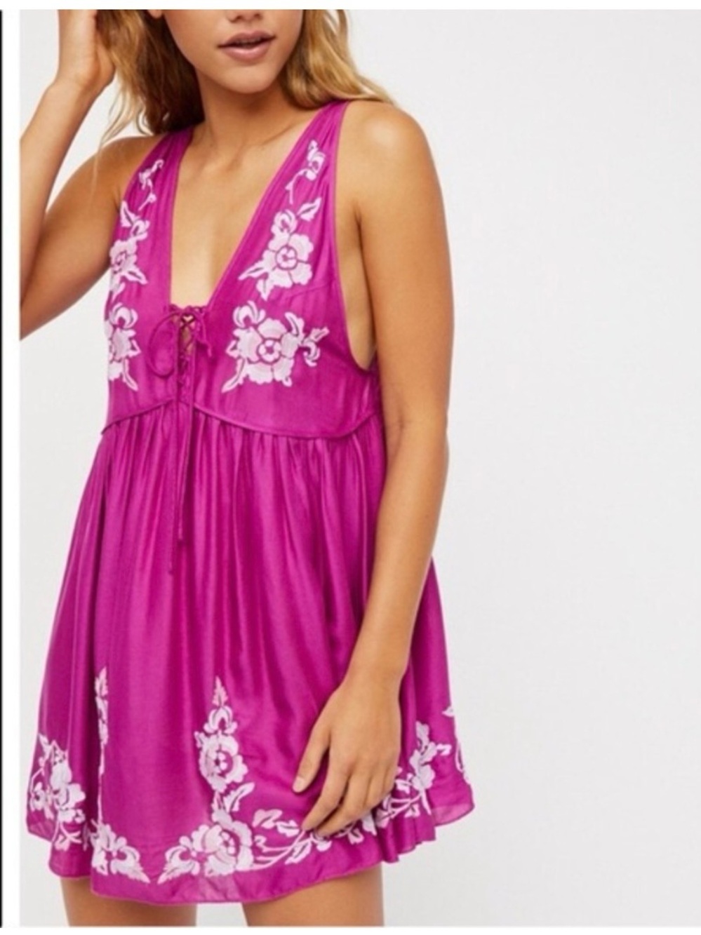 Free People Fuchsia Embroidered Summer Slip Dress